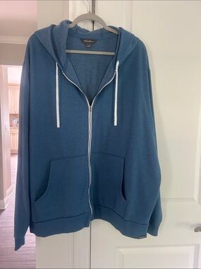 Men’s 2X Eddie Bauer Blue Full-Zip Hoodie with White Drawstrings